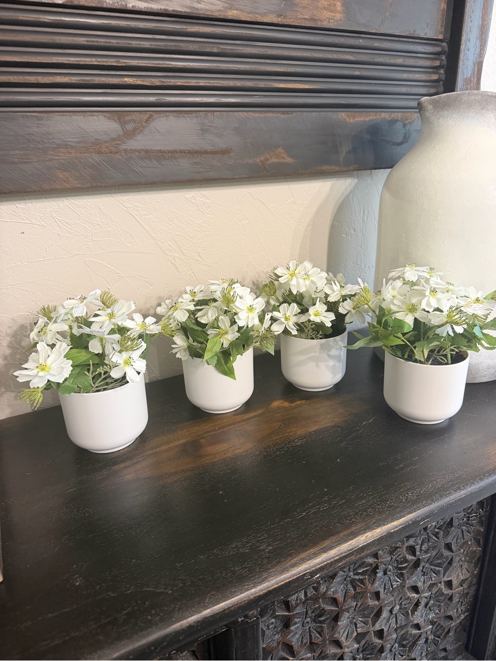 White Faux Flower Potted Set of 4 - Home Accents NIB
